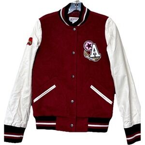 Arizona Jeans Co. Women's I love Me Letterman Jacket Size S Maroon Cream